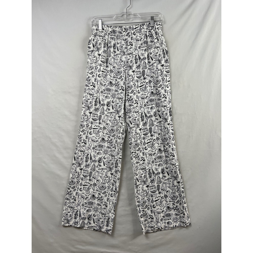 Sincerely Jules Wide Leg Pants Womens Small Italian Doodle Print Linen Blend